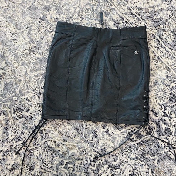 Harley-Davidson Black Leather Lambskin Wild Side Mini Skirt - Picture 3 of 9